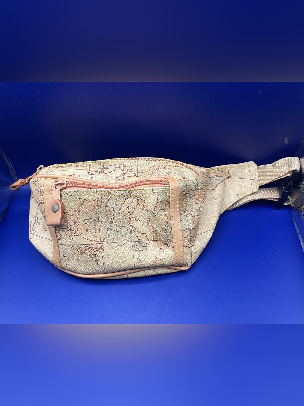 Map-Print Beige Waist Bag vintage